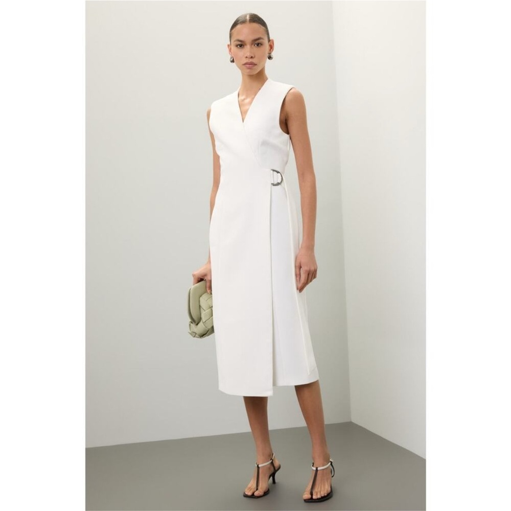 New! Ted Baker Molenaa Sleeveless Tailored Midi Wrap Dress Ivory US 6 $575